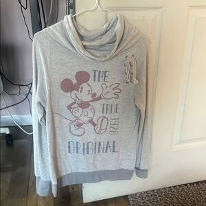 Disney Women's Light Gray Mickey Mouse Cowl Neck Sweater